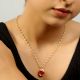 Red Tear Drop Pendant Necklace with Pearl Chain Gold Tone